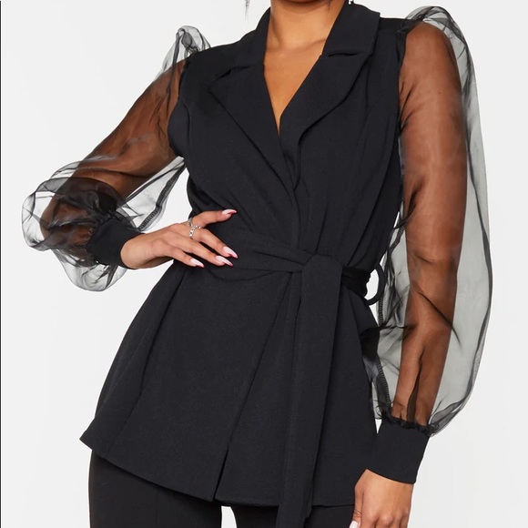 PrettyLittleThing Jackets & Blazers - PLT Black Organza Puff Sleeve Blazer